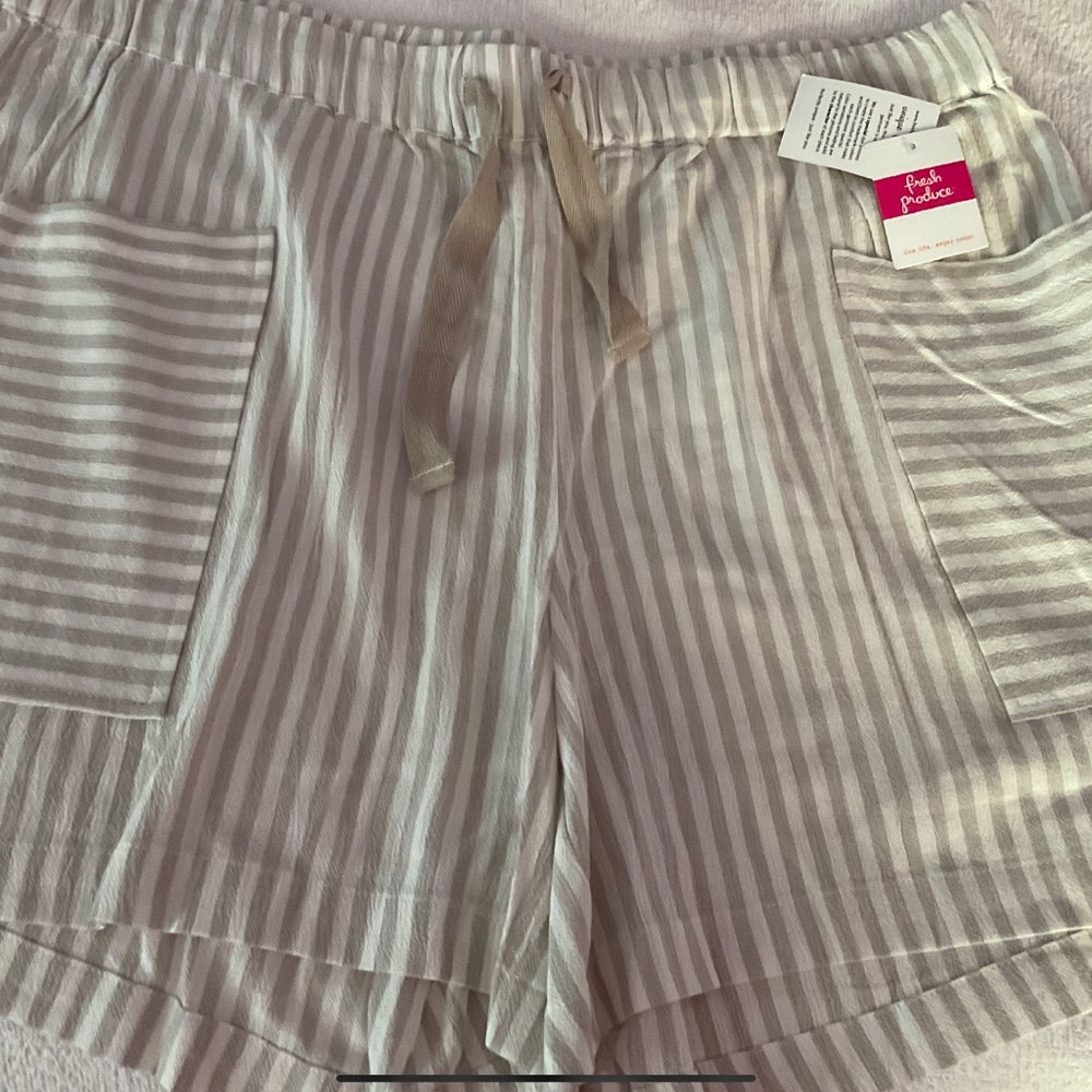 Fresh Produce XXL NWT Beige Striped Avila Short Drawstring Shorts Beach/Lounge